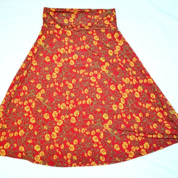 LULAROE AZURE Red Yellow Rose Floral Knee Length M - Picture 4 of 7